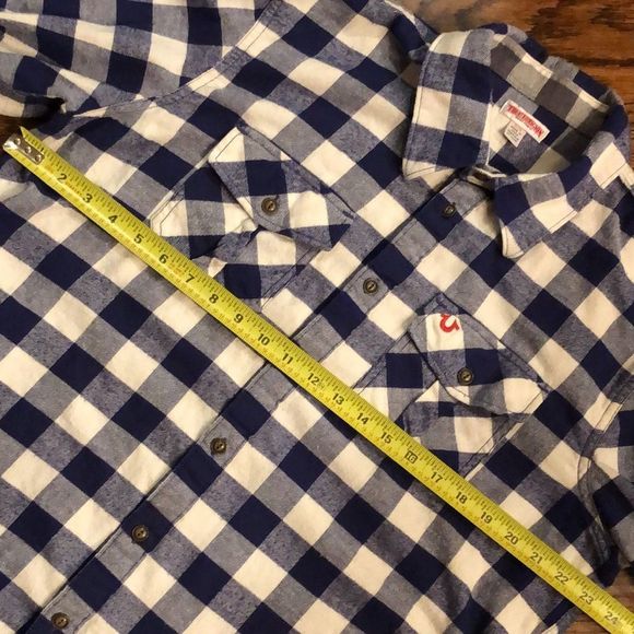 TRUE RELIGION Fleece Long Sleeve Navy White Plaid Western Button Down Shirt XL - Picture 12 of 12